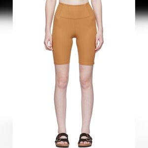 Girlfriend Collective Rib High-Rise Run Shorts. Toffee (Yellow, Brown). 8". M.